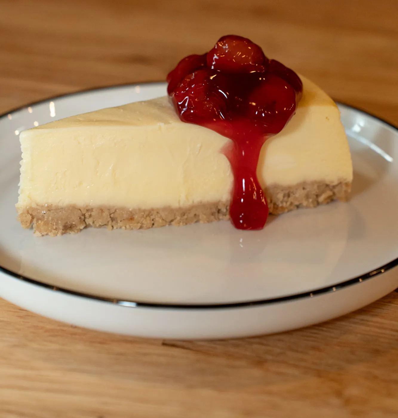 New York cheesecake with cherry topping